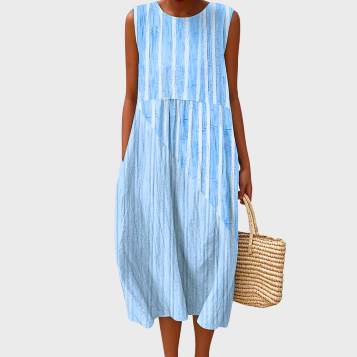Pippa | Women's Casual Linen Plaid Sleeveless Midi Dress