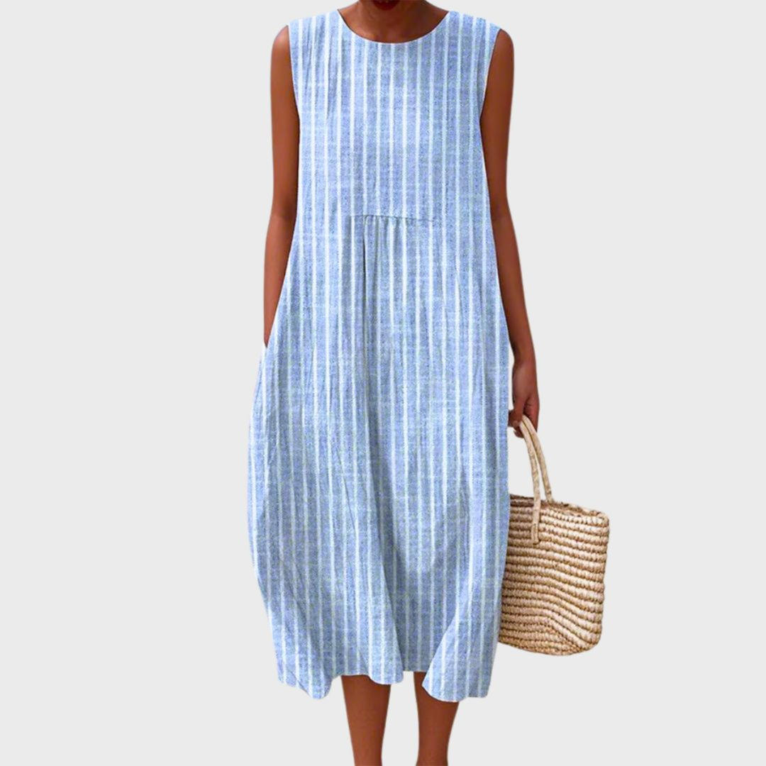 Pippa | Women's Casual Linen Plaid Sleeveless Midi Dress