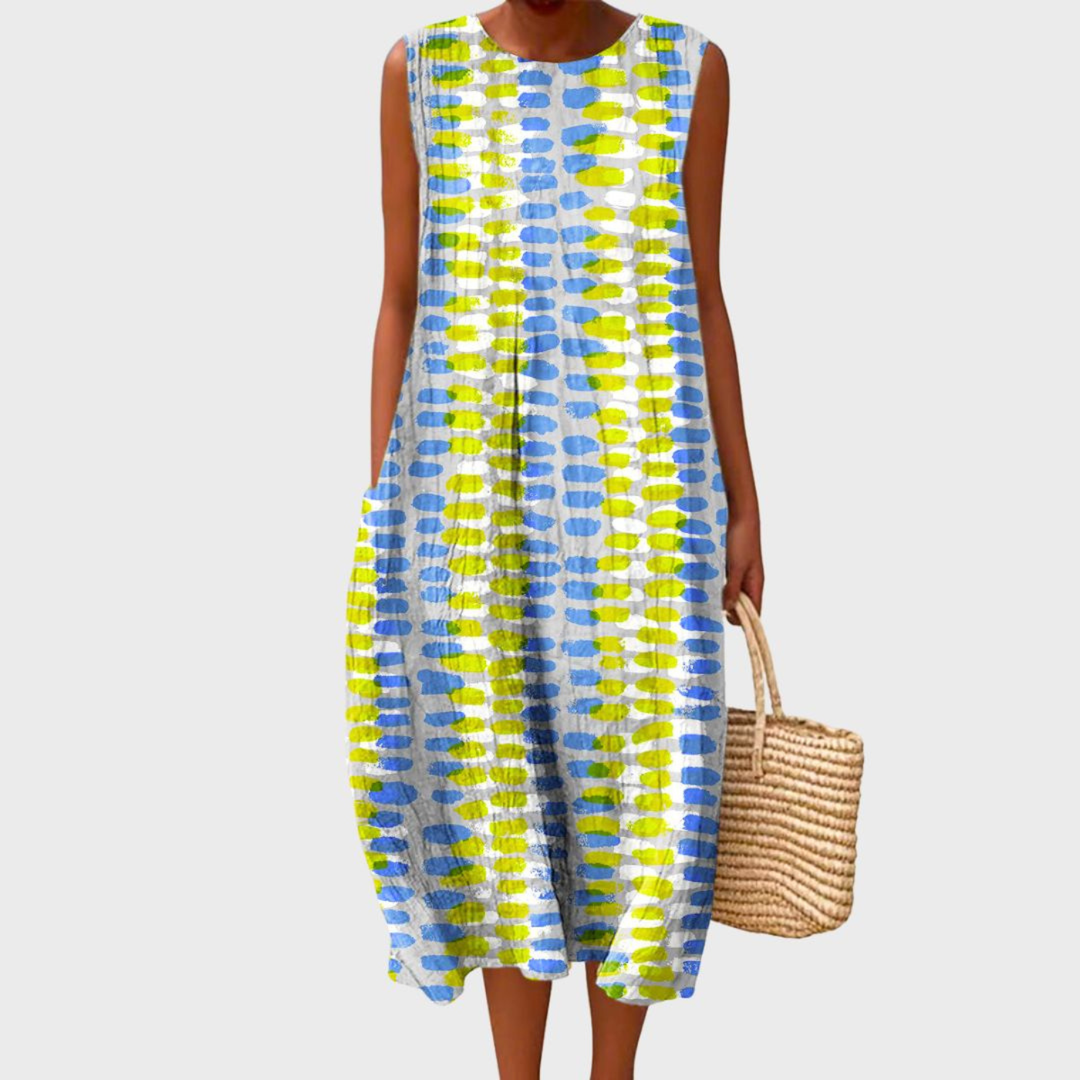 Pippa | Women's Casual Linen Plaid Sleeveless Midi Dress