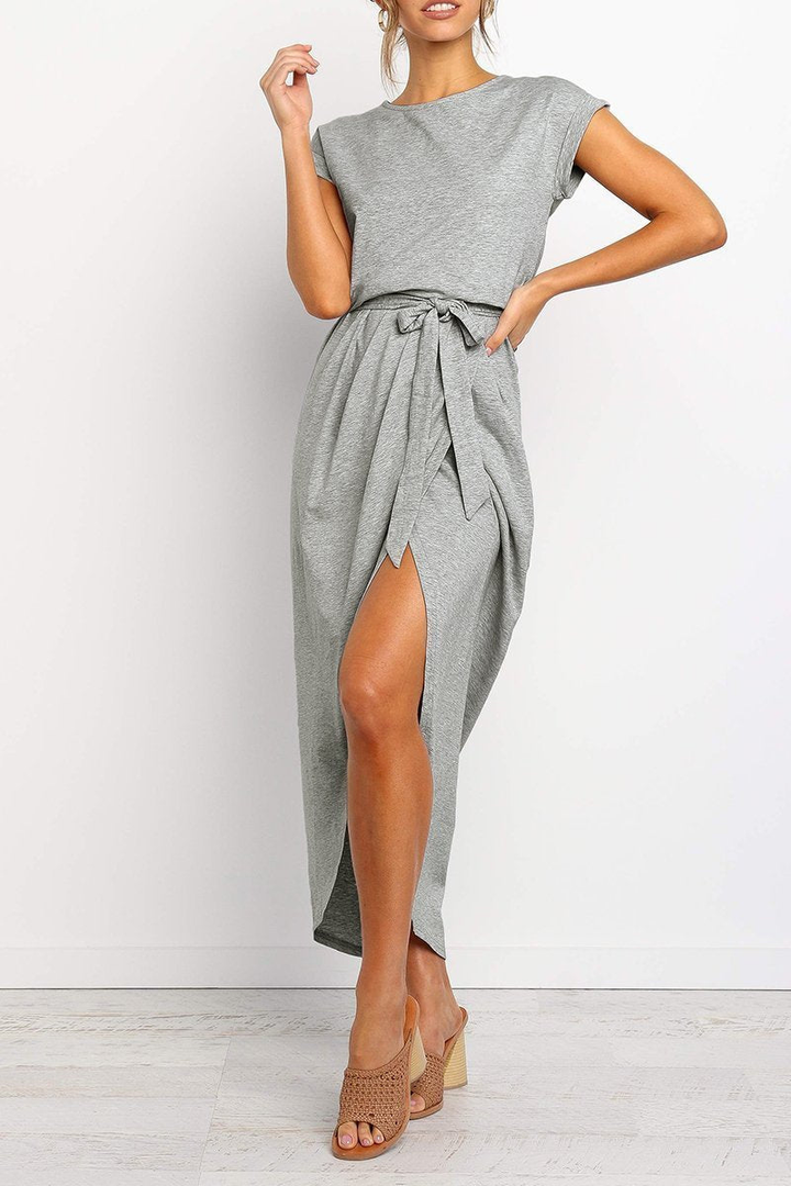 Rowena | Women's Chiffon Cap Sleeve Belted Wrap Midi Dress
