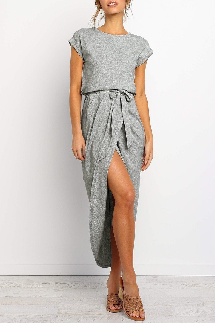 Rowena | Women's Chiffon Cap Sleeve Belted Wrap Midi Dress