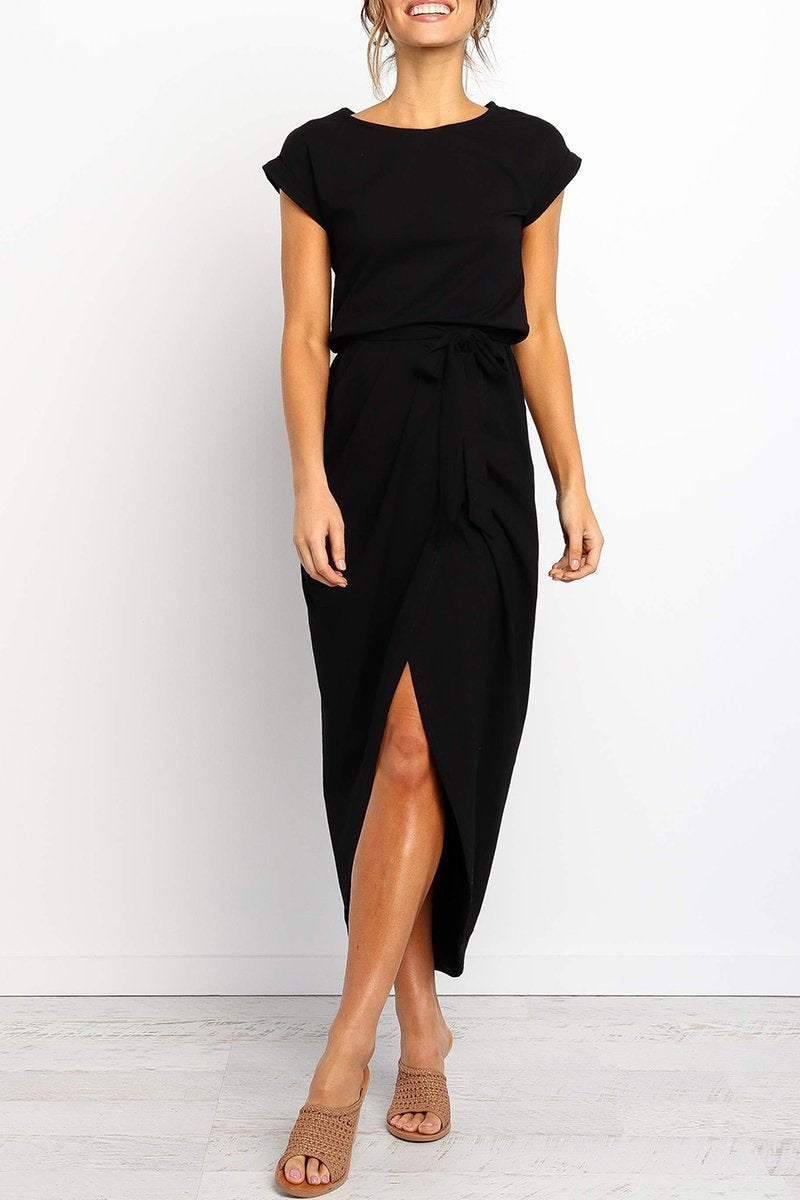 Rowena | Women's Chiffon Cap Sleeve Belted Wrap Midi Dress