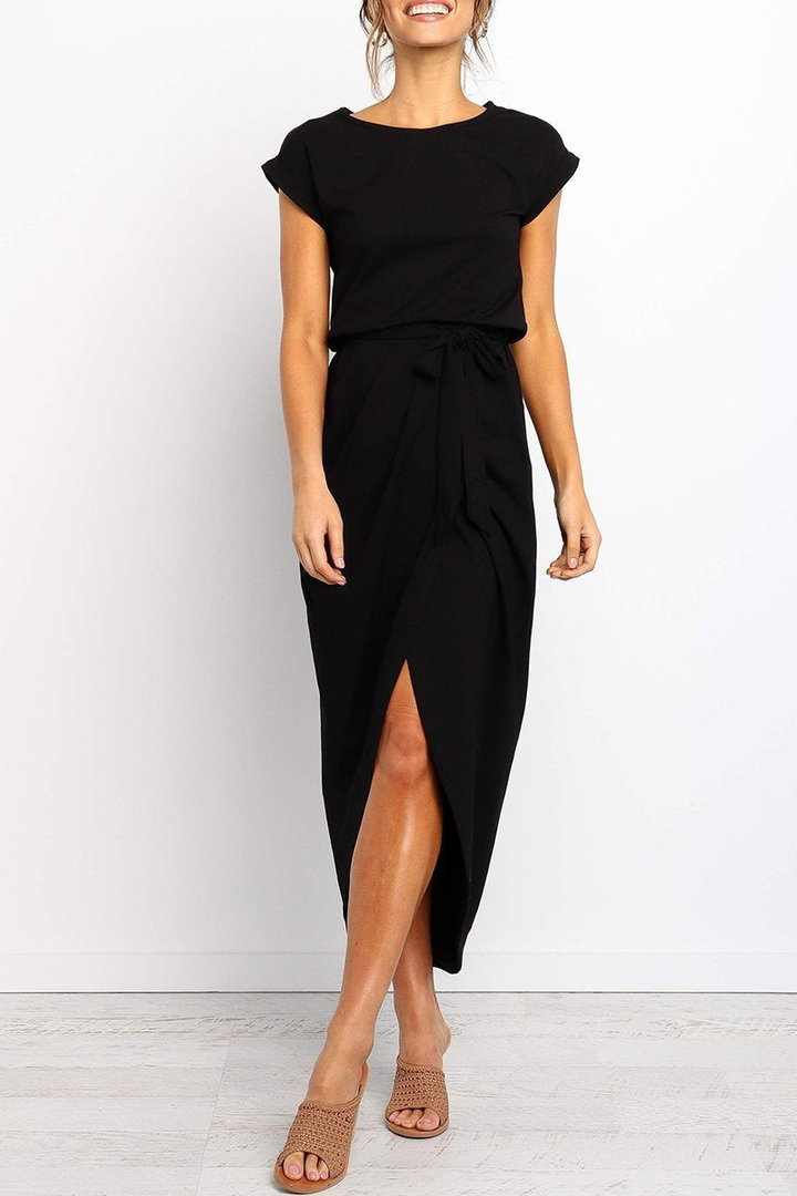 Rowena | Women's Chiffon Cap Sleeve Belted Wrap Midi Dress