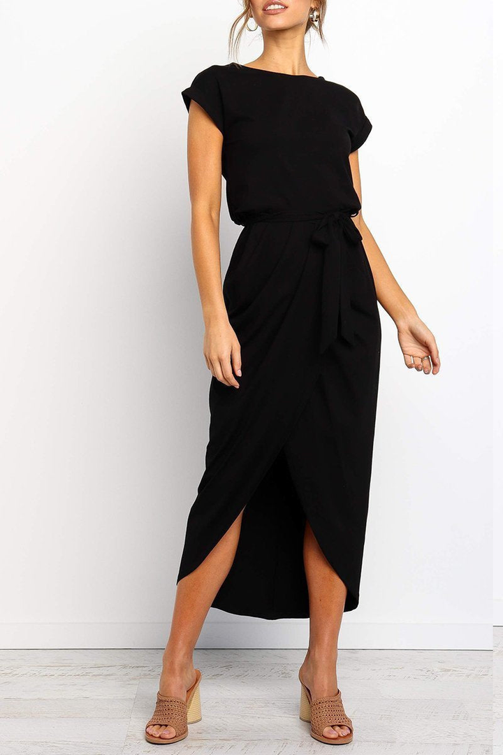 Rowena | Women's Chiffon Cap Sleeve Belted Wrap Midi Dress