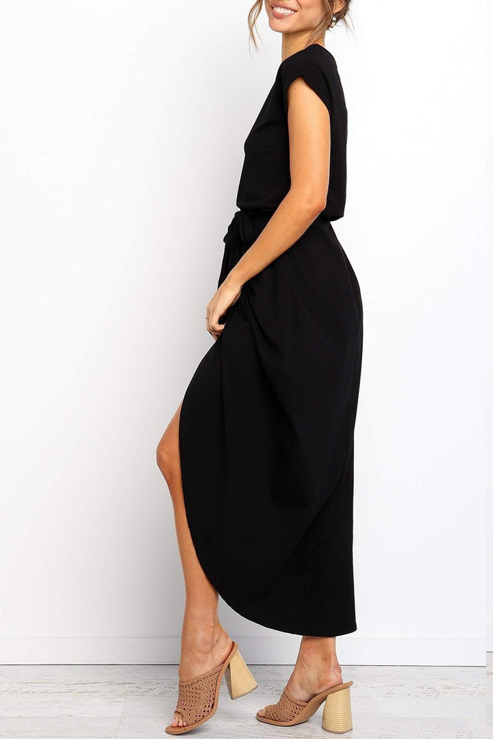 Rowena | Women's Chiffon Cap Sleeve Belted Wrap Midi Dress