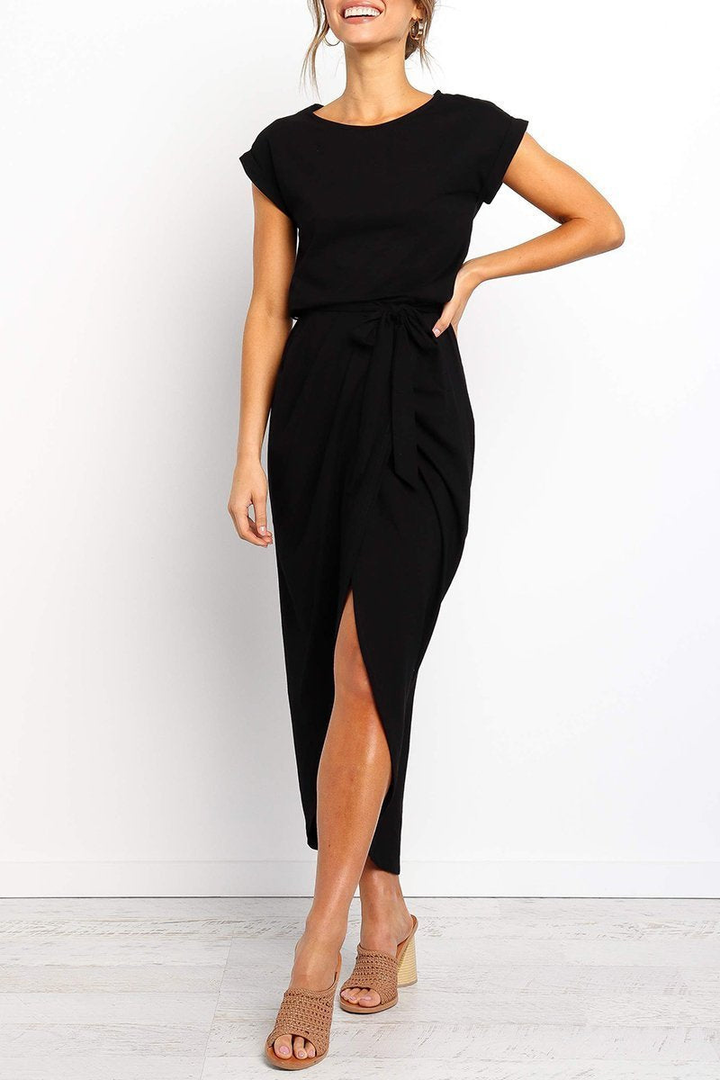 Rowena | Women's Chiffon Cap Sleeve Belted Wrap Midi Dress