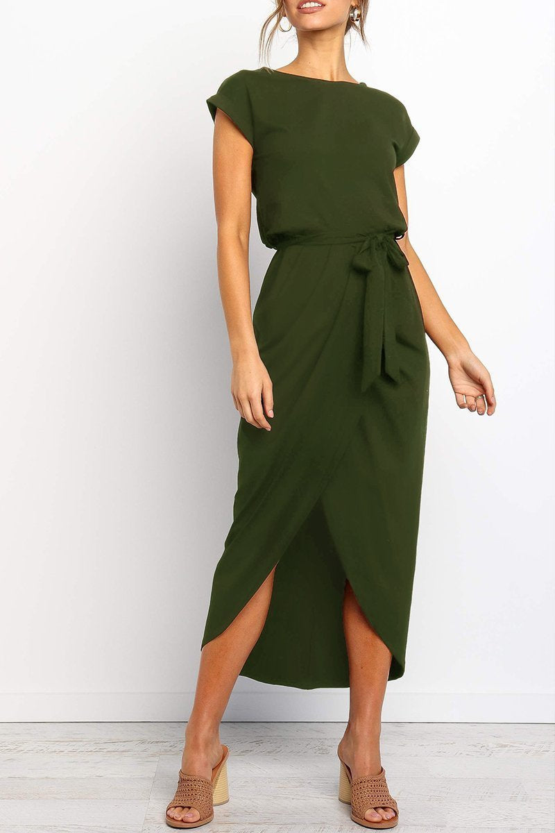 Rowena | Women's Chiffon Cap Sleeve Belted Wrap Midi Dress