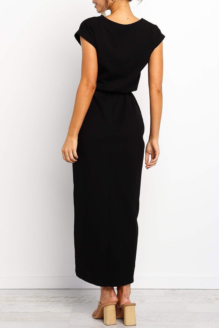 Rowena | Women's Chiffon Cap Sleeve Belted Wrap Midi Dress