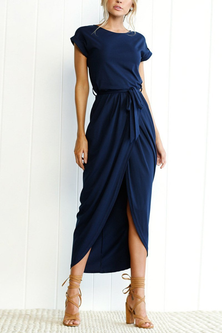 Rowena | Women's Chiffon Cap Sleeve Belted Wrap Midi Dress