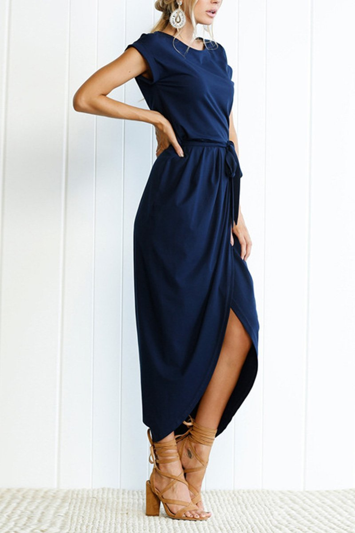 Rowena | Women's Chiffon Cap Sleeve Belted Wrap Midi Dress