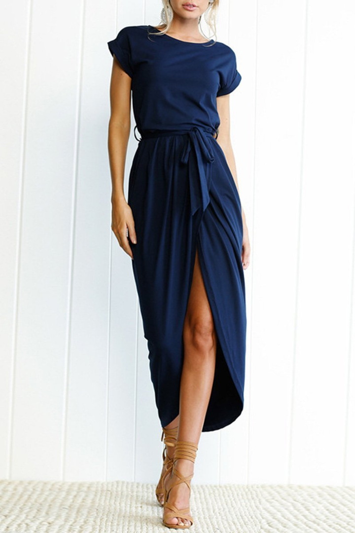 Rowena | Women's Chiffon Cap Sleeve Belted Wrap Midi Dress