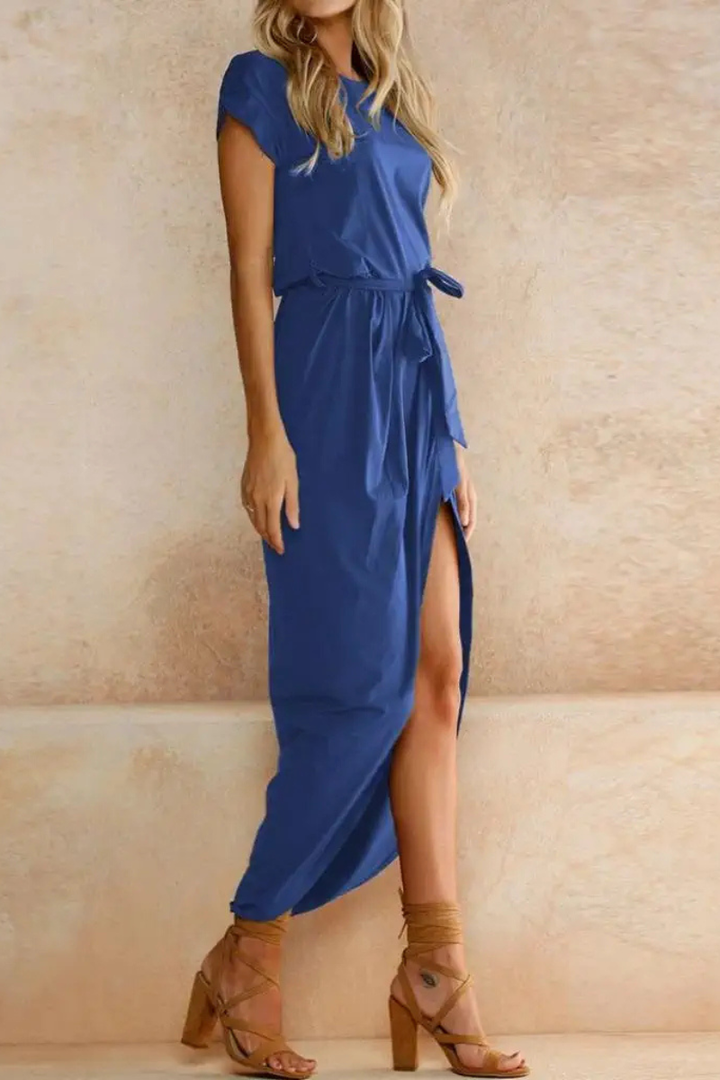 Rowena | Women's Chiffon Cap Sleeve Belted Wrap Midi Dress