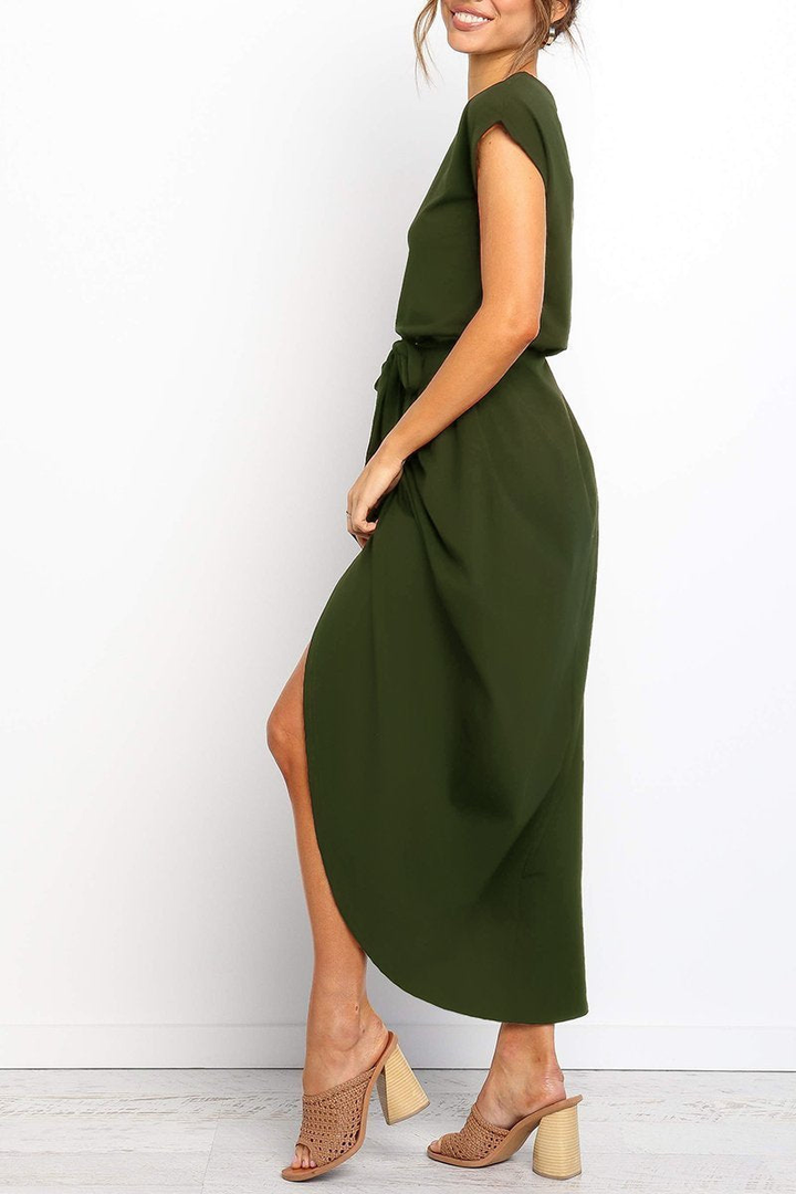 Rowena | Women's Chiffon Cap Sleeve Belted Wrap Midi Dress