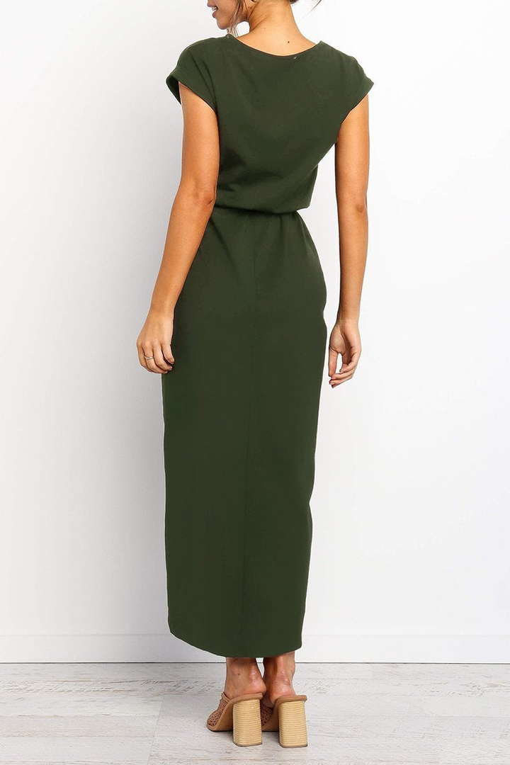 Rowena | Women's Chiffon Cap Sleeve Belted Wrap Midi Dress