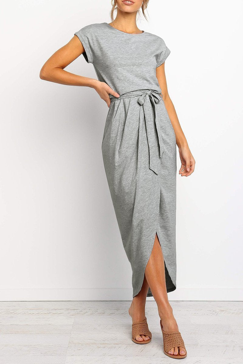 Rowena | Women's Chiffon Cap Sleeve Belted Wrap Midi Dress