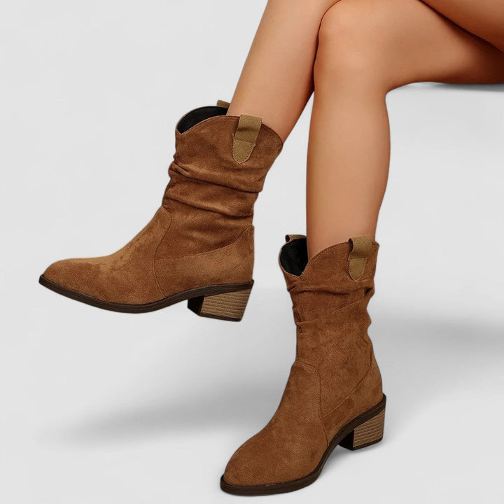 Brittany - Mid-Calf Pull Tab Detail Boots for Women