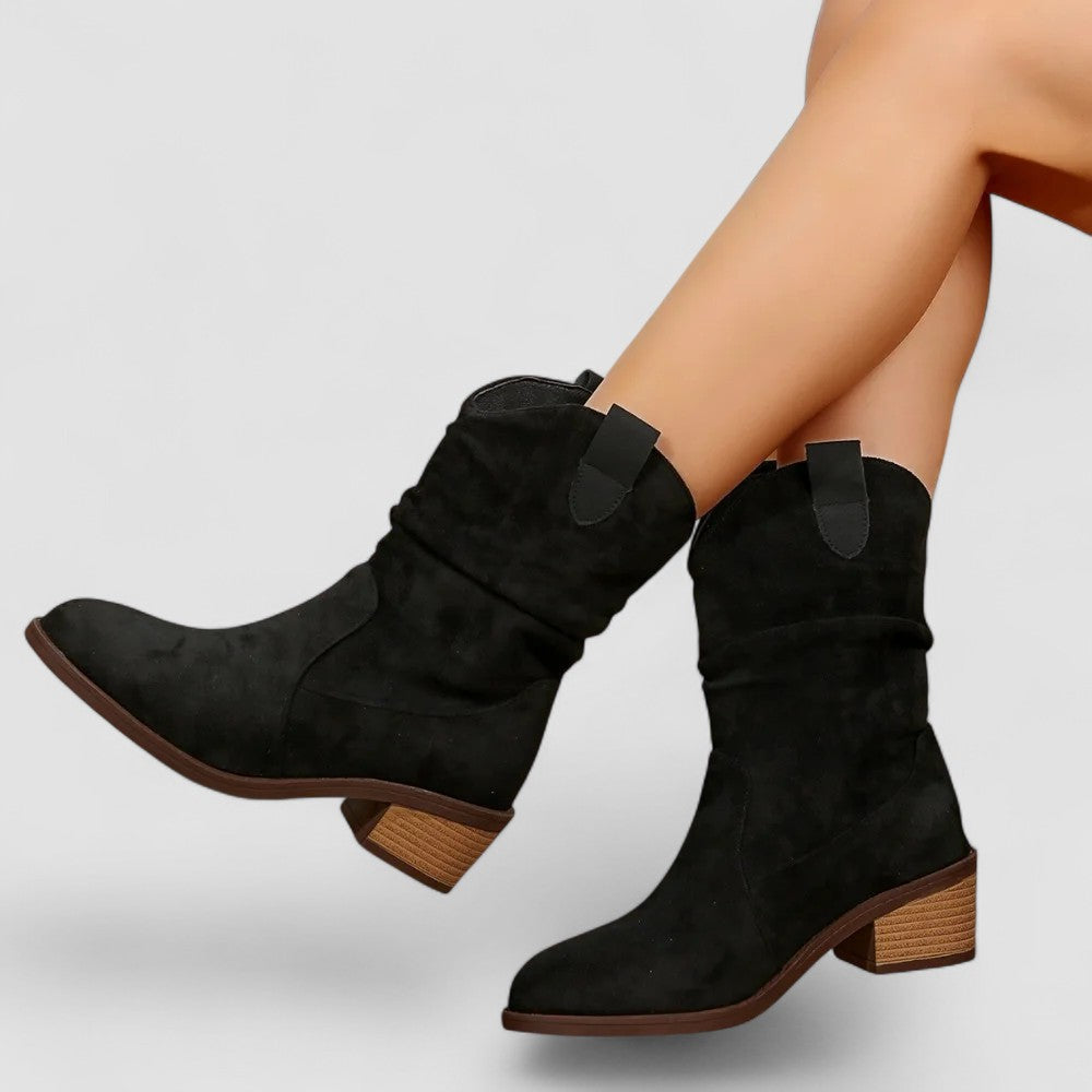 Brittany - Mid-Calf Pull Tab Detail Boots for Women