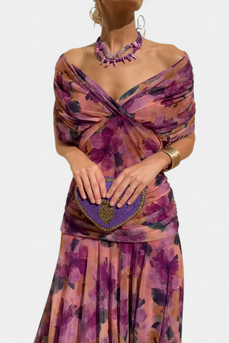 Elowen™ - Long floral dress with V-neck
