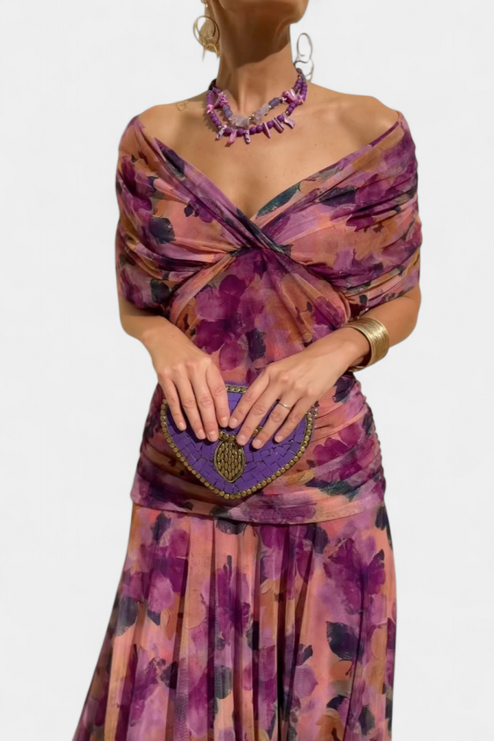Elowen™ - Long floral dress with V-neck