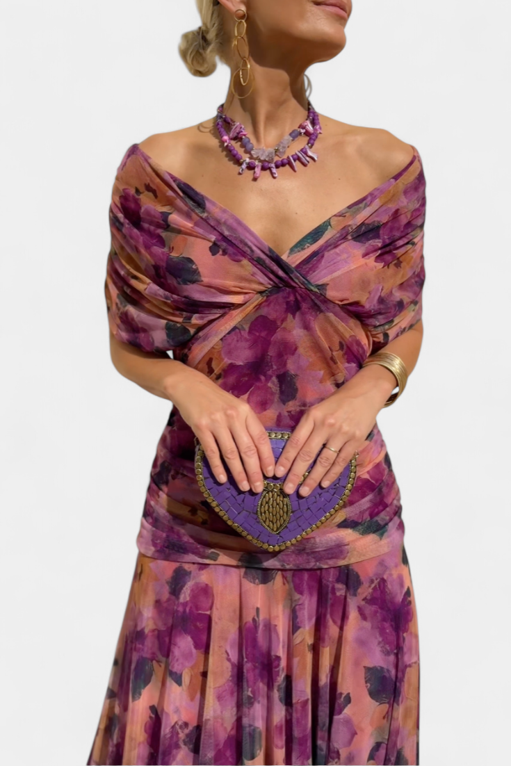 Elowen™ - Long floral dress with V-neck