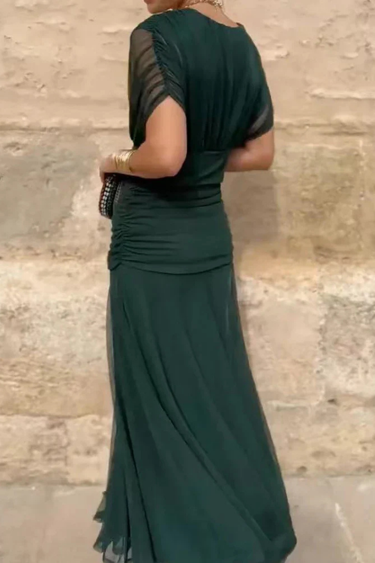 Selene | Women's Chiffon Off-Shoulder Ruched Twist-Front Midi Dress