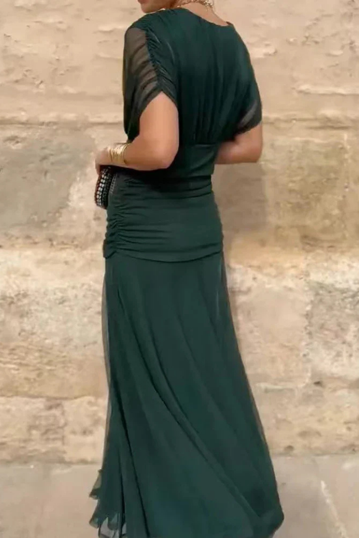 Selene | Women's Chiffon Off-Shoulder Ruched Twist-Front Midi Dress