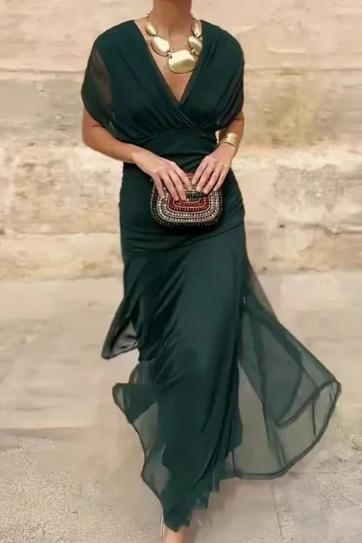Selene | Women's Chiffon Off-Shoulder Ruched Twist-Front Midi Dress