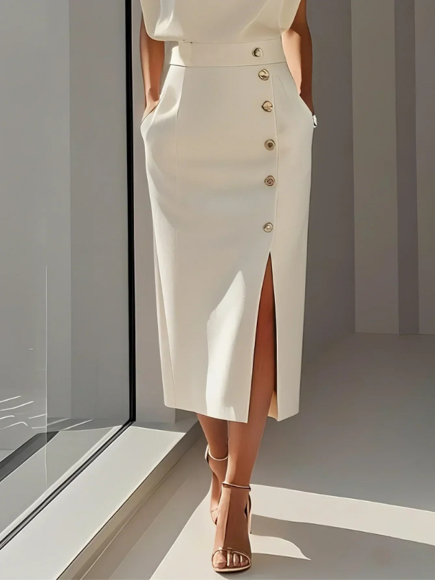 Sloane | Women's Stretch Sleeveless Button Front Slit Midi Dress