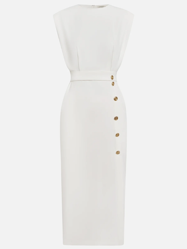 Sloane | Women's Stretch Sleeveless Button Front Slit Midi Dress