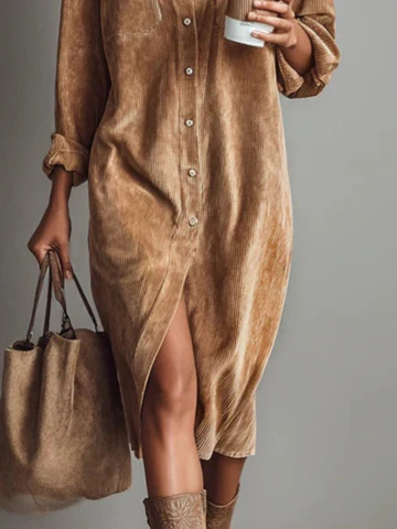 Sutton | Women's Velvet Collared Button-Down Chest Pocket Dress