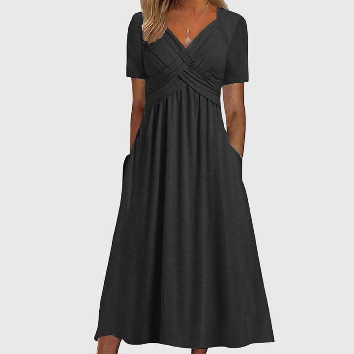 Sutton | Women's Stretch Cross-Front V-Neck Midi Dress
