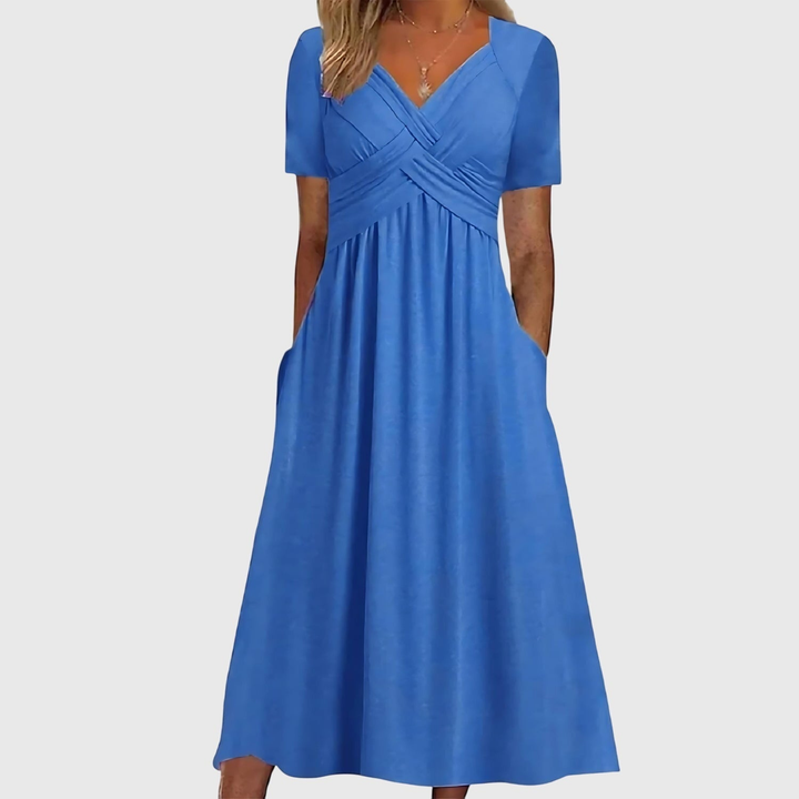 Sutton | Women's Stretch Cross-Front V-Neck Midi Dress
