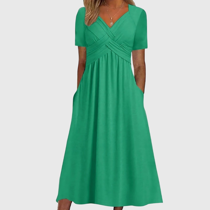 Sutton | Women's Stretch Cross-Front V-Neck Midi Dress