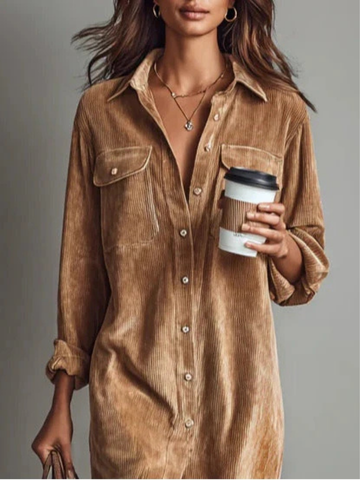 Sutton | Women's Velvet Collared Button-Down Chest Pocket Dress