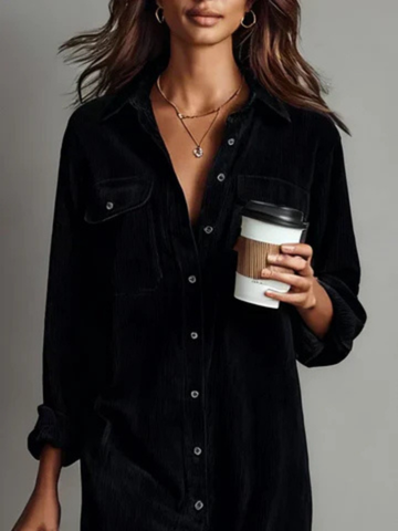 Sutton | Women's Velvet Collared Button-Down Chest Pocket Dress