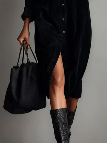 Sutton | Women's Velvet Collared Button-Down Chest Pocket Dress