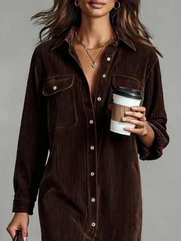 Sutton | Women's Velvet Collared Button-Down Chest Pocket Dress