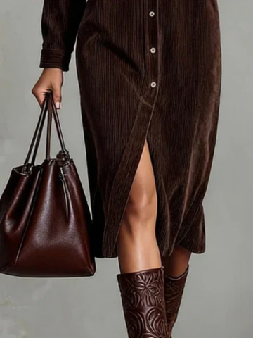 Sutton | Women's Velvet Collared Button-Down Chest Pocket Dress