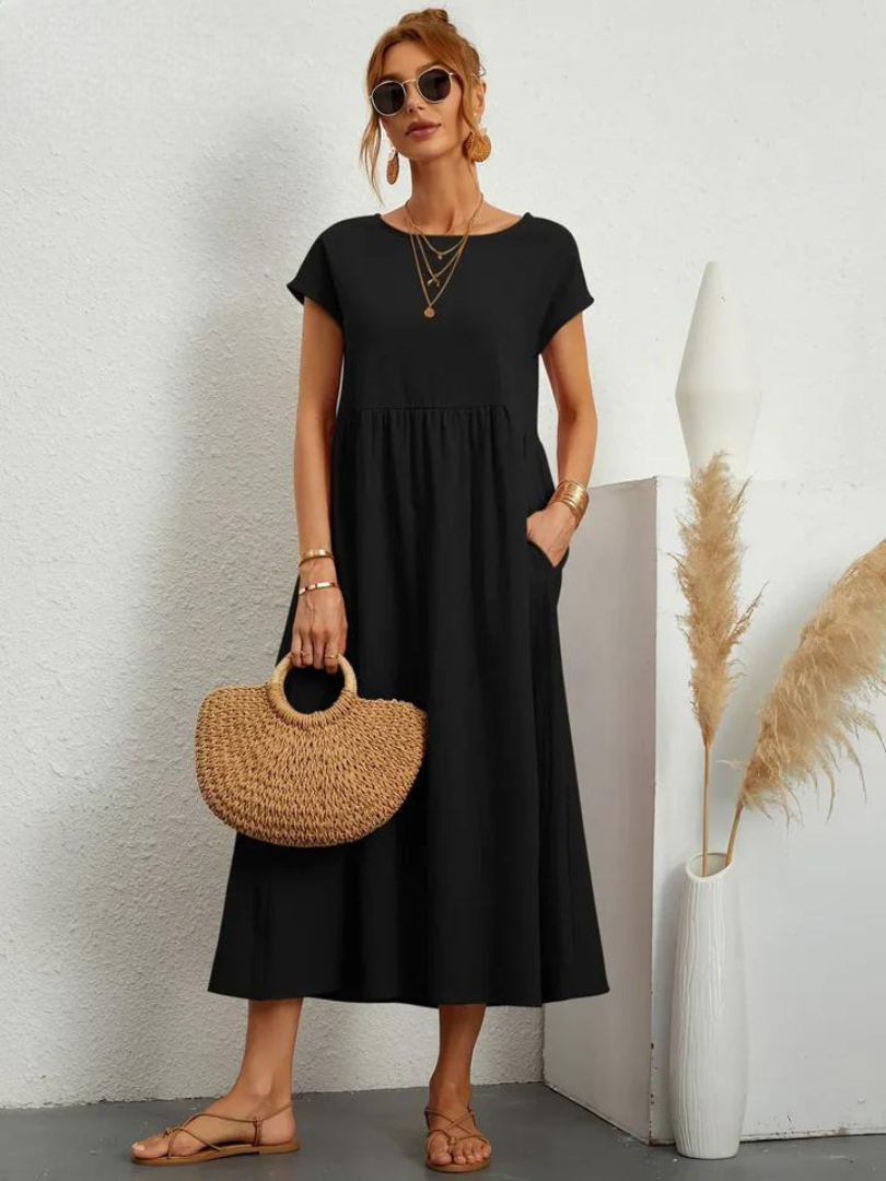 Tenley | Women's Cotton Cap Sleeve Gathered Waist Midi Dress