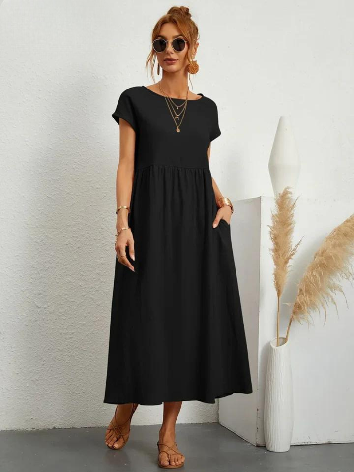 Tenley | Women's Cotton Cap Sleeve Gathered Waist Midi Dress