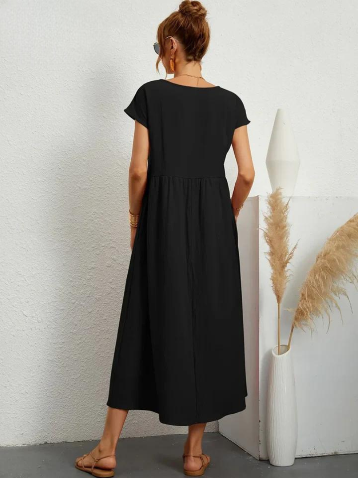 Tenley | Women's Cotton Cap Sleeve Gathered Waist Midi Dress