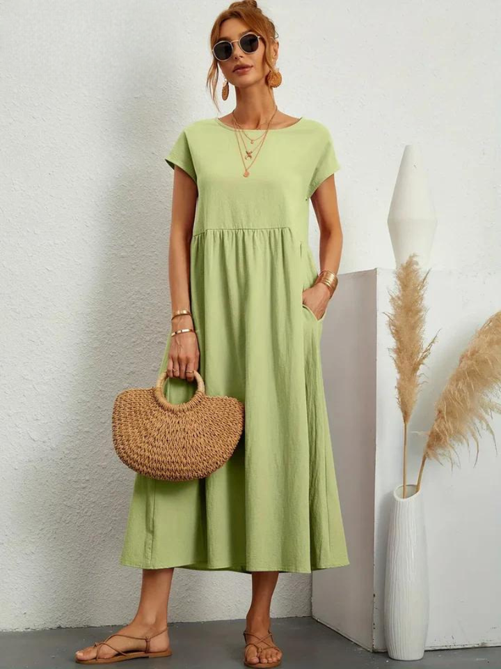 Tenley | Women's Cotton Cap Sleeve Gathered Waist Midi Dress
