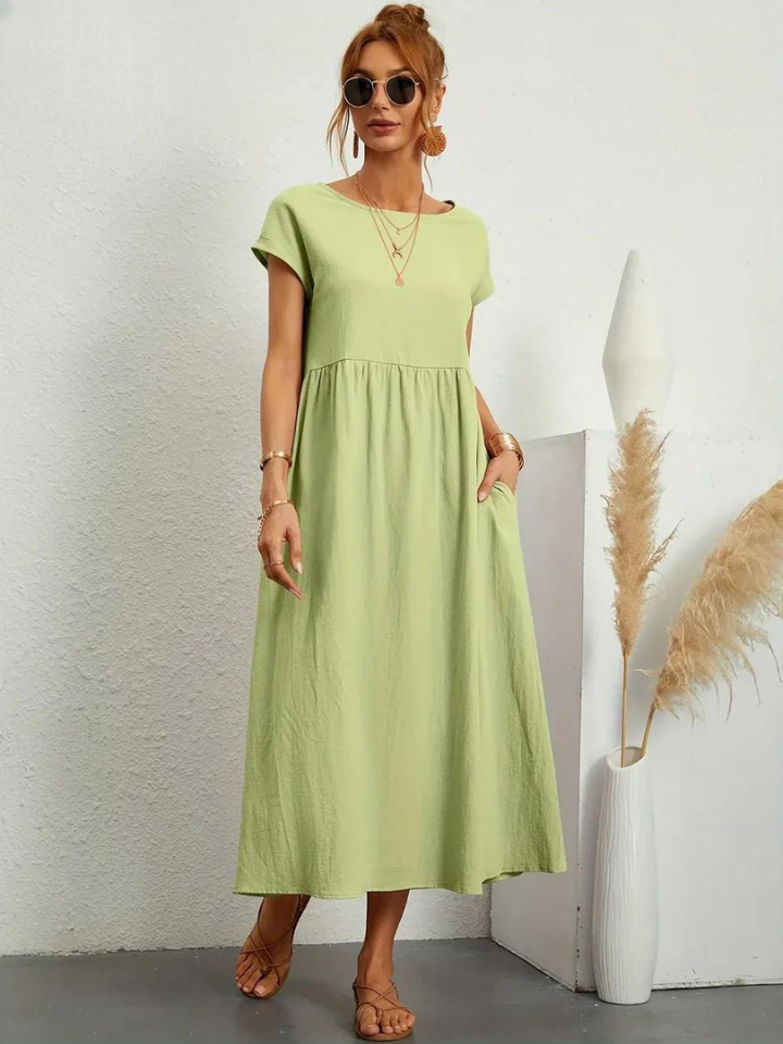 Tenley | Women's Cotton Cap Sleeve Gathered Waist Midi Dress