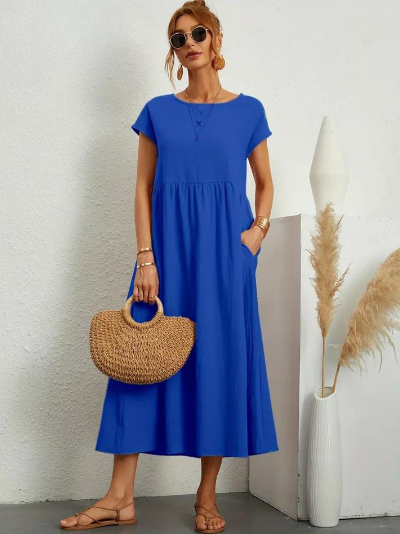 Tenley | Women's Cotton Cap Sleeve Gathered Waist Midi Dress
