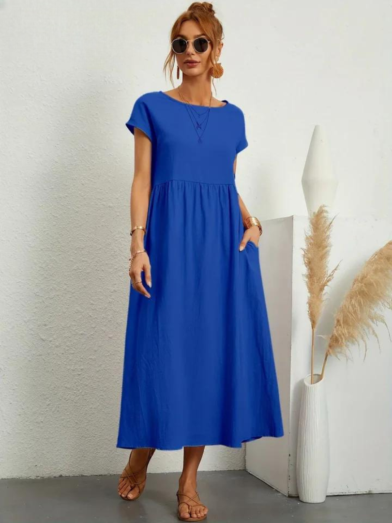 Tenley | Women's Cotton Cap Sleeve Gathered Waist Midi Dress