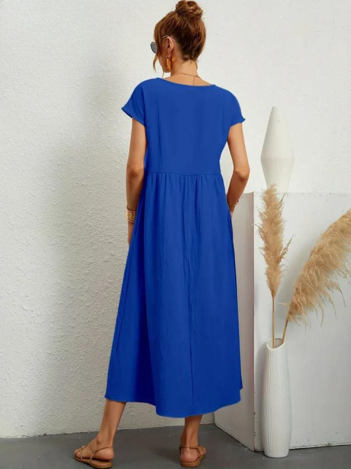 Tenley | Women's Cotton Cap Sleeve Gathered Waist Midi Dress