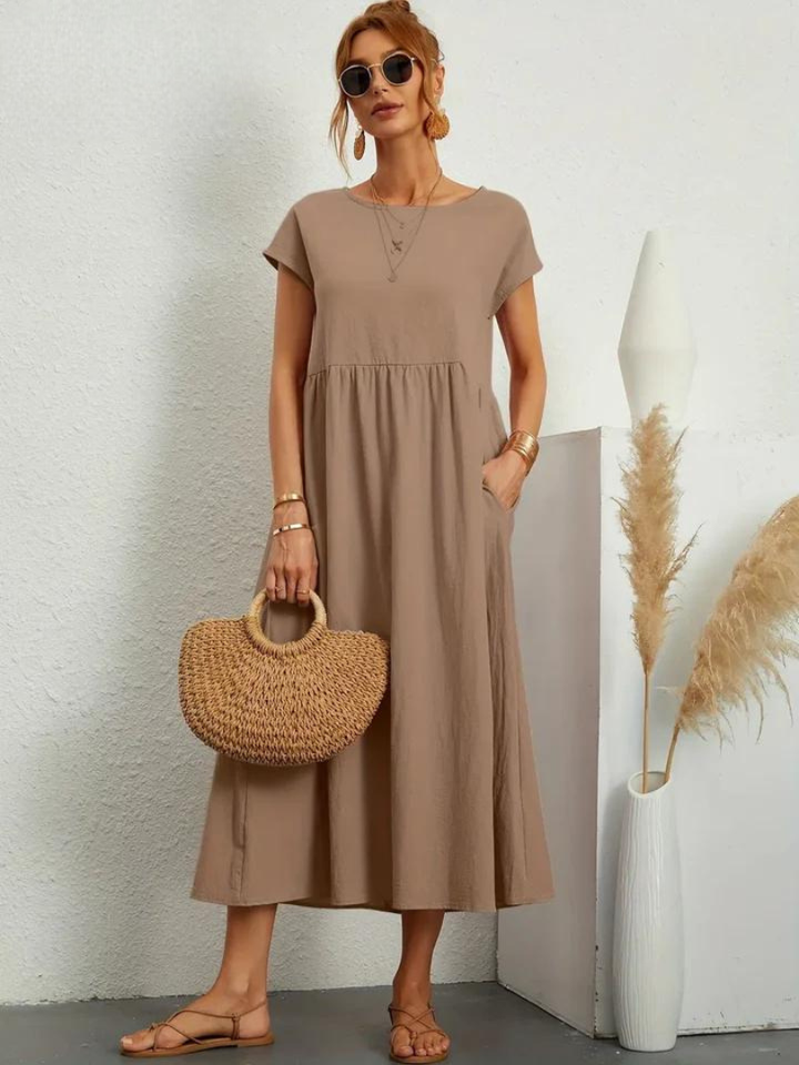 Tenley | Women's Cotton Cap Sleeve Gathered Waist Midi Dress