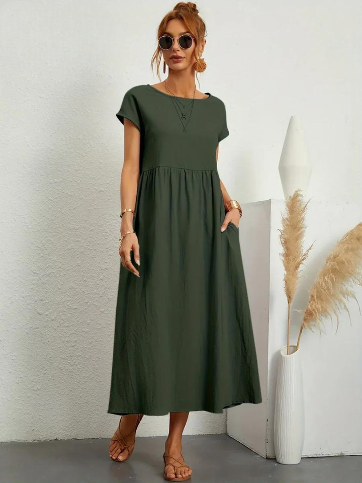 Tenley | Women's Cotton Cap Sleeve Gathered Waist Midi Dress