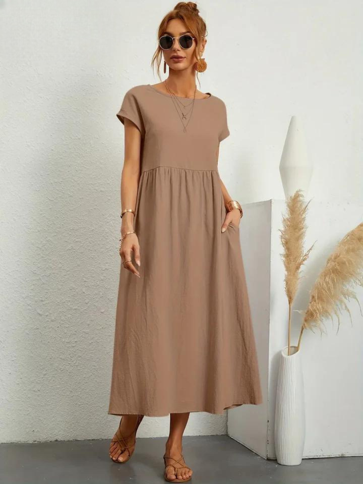 Tenley | Women's Cotton Cap Sleeve Gathered Waist Midi Dress