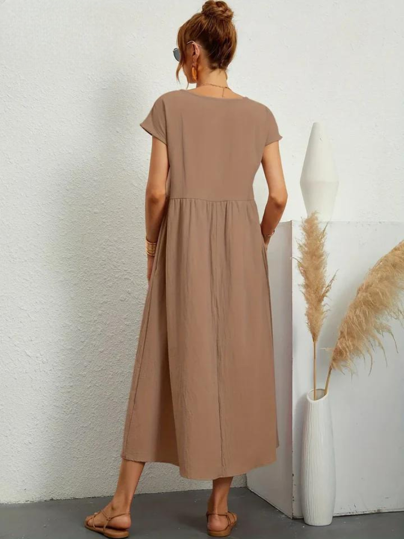 Tenley | Women's Cotton Cap Sleeve Gathered Waist Midi Dress